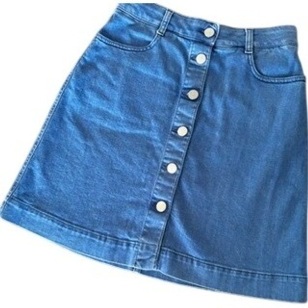 STELLA McCARTNEY Skirt Size 34 US 4 XS Denim Button Front A Line Mini Italy
